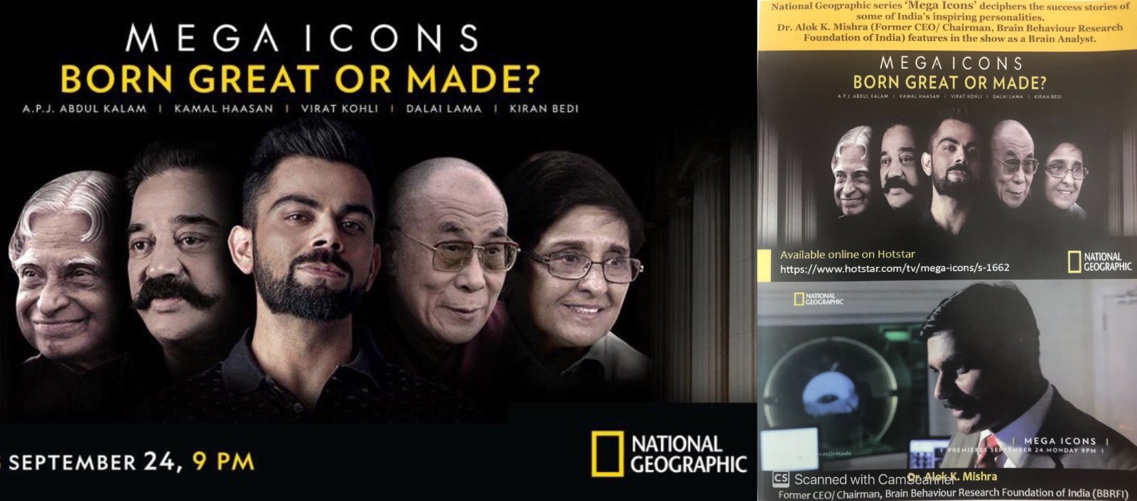 Dr. Alok Mishra CEO, BBRFI as the Brain Analyst in the series MegaIcons Season1 telecast on National Geographic Channel 2018.